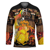 Personalized Australia and Papua New Guinea Together Hockey Jersey Kangaroo Aboriginal Art and Bird-of-paradise Oro Tribal Motifs - Polynesian Pride