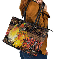 Australia and Papua New Guinea Together Leather Tote Bag Kangaroo Aboriginal Art and Bird-of-paradise Oro Tribal Motifs - Polynesian Pride