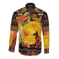 Personalized Australia and Papua New Guinea Together Long Sleeve Button Shirt Kangaroo Aboriginal Art and Bird-of-paradise Oro Tribal Motifs - Polynesian Pride