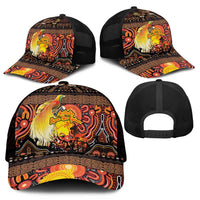 Australia and Papua New Guinea Together Mesh Trucker Cap Kangaroo Aboriginal Art and Bird-of-paradise with Oro Tribal Motifs - Polynesian Pride