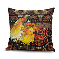 Australia and Papua New Guinea Together Pillow Cover Kangaroo Aboriginal Art and Bird-of-paradise Oro Tribal Motifs - Polynesian Pride
