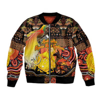Personalized Australia and Papua New Guinea Together Sleeve Zip Bomber Jacket Kangaroo Aboriginal Art and Bird-of-paradise Oro Tribal Motifs - Polynesian Pride