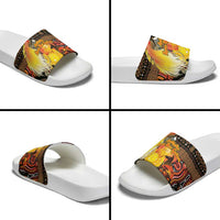 Australia and Papua New Guinea Together Slide Sandals Kangaroo Aboriginal Art and Bird-of-paradise Oro Tribal Motifs - Polynesian Pride