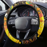 Australia and Papua New Guinea Together Steering Wheel Cover Kangaroo Aboriginal Art and Bird-of-paradise Oro Tribal Motifs - Polynesian Pride