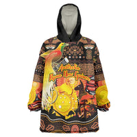 Personalized Australia and Papua New Guinea Together Wearable Blanket Hoodie Kangaroo Aboriginal Art and Bird-of-paradise Oro Tribal Motifs - Polynesian Pride
