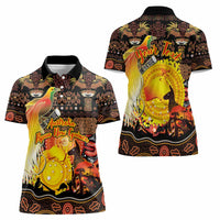 Personalized Australia and Papua New Guinea Together Women Polo Shirt Kangaroo Aboriginal Art and Bird-of-paradise Oro Tribal Motifs - Polynesian Pride