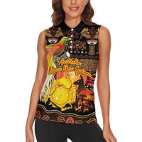 Personalized Australia and Papua New Guinea Together Women Sleeveless Polo Shirt Kangaroo Aboriginal Art and Bird-of-paradise Oro Tribal Motifs - Polynesian Pride