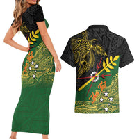 Personalized Chimpu Province Papua New Guinea Couples Matching Short Sleeve Bodycon Dress and Hawaiian Shirt Bird-of-paradise Art Tattoo and Melanesian Motifs - Polynesian Pride