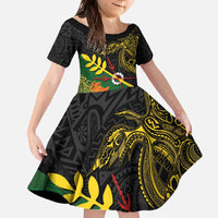 Personalized Chimpu Province Papua New Guinea Family Matching Off The Shoulder Long Sleeve Dress and Hawaiian Shirt Bird-of-paradise Art Tattoo and Melanesian Motifs - Polynesian Pride