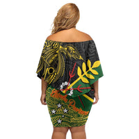 Personalized Chimpu Province Papua New Guinea Family Matching Off Shoulder Short Dress and Hawaiian Shirt Bird-of-paradise Art Tattoo and Melanesian Motifs - Polynesian Pride