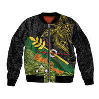 Personalized Chimpu Province Papua New Guinea Sleeve Zip Bomber Jacket Bird-of-paradise Art Tattoo and Melanesian Motifs - Polynesian Pride