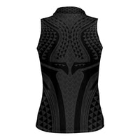 Hawaiian Kakau Art Tattoos Aquaman Style Women Sleeveless Polo Shirt Black Version LT03 - Polynesian Pride