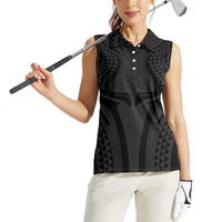 Hawaiian Kakau Art Tattoos Aquaman Style Women Sleeveless Polo Shirt Black Version LT03 - Polynesian Pride