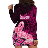 Polynesia Breast Cancer Hoodie Dress Butterfly and Flowers Ribbon Maori Tattoo Ethnic Black Style LT03 - Polynesian Pride
