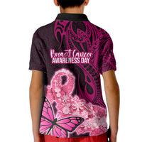 Polynesia Breast Cancer Kid Polo Shirt Butterfly and Flowers Ribbon Maori Tattoo Ethnic Black Style LT03 - Polynesian Pride