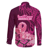 Polynesia Breast Cancer Family Matching Long Sleeve Bodycon Dress and Hawaiian Shirt Butterfly and Flowers Ribbon Maori Tattoo Ethnic Pink Style LT03 - Polynesian Pride