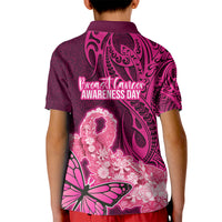 Polynesia Breast Cancer Kid Polo Shirt Butterfly and Flowers Ribbon Maori Tattoo Ethnic Pink Style LT03 - Polynesian Pride