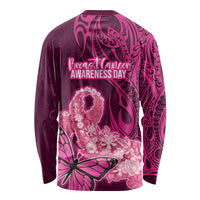 Polynesia Breast Cancer Long Sleeve Shirt Butterfly and Flowers Ribbon Maori Tattoo Ethnic Pink Style LT03 - Polynesian Pride