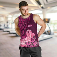 Polynesia Breast Cancer Men Tank Top Butterfly and Flowers Ribbon Maori Tattoo Ethnic Pink Style LT03 - Polynesian Pride