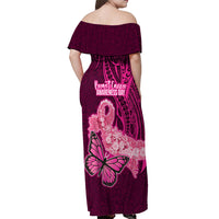 Polynesia Breast Cancer Off Shoulder Maxi Dress Butterfly and Flowers Ribbon Maori Tattoo Ethnic Pink Style LT03 - Polynesian Pride