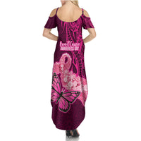 Polynesia Breast Cancer Summer Maxi Dress Butterfly and Flowers Ribbon Maori Tattoo Ethnic Pink Style LT03 - Polynesian Pride