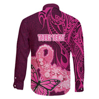 Custom Polynesia Breast Cancer Family Matching Off Shoulder Maxi Dress and Hawaiian Shirt Butterfly and Flowers Ribbon Maori Tattoo Ethnic Pink Style LT03 - Polynesian Pride