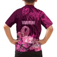 Custom Polynesia Breast Cancer Hawaiian Shirt Butterfly and Flowers Ribbon Maori Tattoo Ethnic Pink Style LT03 - Polynesian Pride