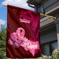 Polynesia Breast Cancer Garden Flag Butterfly and Flowers Ribbon Maori Tattoo Ethnic Red Style LT03 - Polynesian Pride