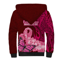 Polynesia Breast Cancer Sherpa Hoodie Butterfly and Flowers Ribbon Maori Tattoo Ethnic Red Style LT03 - Polynesian Pride