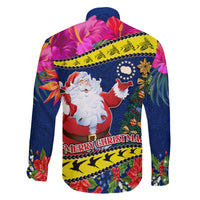 Cook Island Christmas Family Matching Off Shoulder Long Sleeve Dress and Hawaiian Shirt Santa Claus Mix Maroro and Kakaia Hibiscus Flower Maori Pattern LT03 - Polynesian Pride