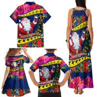 Cook Island Christmas Family Matching Tank Maxi Dress and Hawaiian Shirt Santa Claus Mix Maroro and Kakaia Hibiscus Flower Maori Pattern LT03 - Polynesian Pride