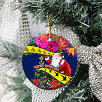 Personalised Cook Island Christmas Ceramic Ornament Santa Claus Mix Maroro and Kakaia Hibiscus Flower Maori Pattern LT03 - Polynesian Pride