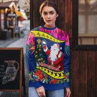 Personalised Cook Island Christmas Ugly Christmas Sweater Santa Claus Mix Maroro and Kakaia Hibiscus Flower Maori Pattern LT03 - Polynesian Pride