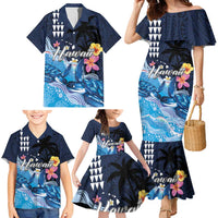 Hawaiian Honu Honi Ihu Family Matching Mermaid Dress and Hawaiian Shirt With Plumeria and Kakau Art Pattern