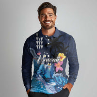Hawaiian Honu Honi Ihu Long Sleeve Polo Shirt With Plumeria and Kakau Art Pattern LT03 - Polynesian Pride