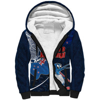 New Zealand Waitangi Sherpa Hoodie Te Ra O Waitangi Maori Kiwis Bird LT03 Unisex Blue - Polynesian Pride