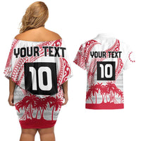 Cook Islands Marathon 2025-Pursuit in Paradise Couples Matching Off Shoulder Short Dress and Hawaiian Shirt Red Color