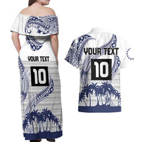 Cook Islands Marathon 2025-Pursuit in Paradise Couples Matching Off Shoulder Maxi Dress and Hawaiian Shirt Blue Color