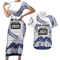 Cook Islands Marathon 2025-Pursuit in Paradise Couples Matching Short Sleeve Bodycon Dress and Hawaiian Shirt Blue Color