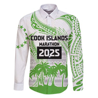 Cook Islands Marathon 2025-Pursuit in Paradise Family Matching Off The Shoulder Long Sleeve Dress and Hawaiian Shirt Green Color