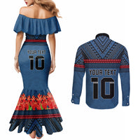 Custom Toa Samoa Rugby Couples Matching Mermaid Dress and Long Sleeve Button Shirt Samoan Warrior Ula Fala Tribal Pattern LT03 - Polynesian Pride