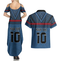 Custom Toa Samoa Rugby Couples Matching Summer Maxi Dress and Hawaiian Shirt Samoan Warrior Ula Fala Tribal Pattern LT03 - Polynesian Pride