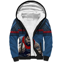 Custom Toa Samoa Rugby Sherpa Hoodie Samoan Warrior Ula Fala Tribal Pattern LT03 Unisex Blue - Polynesian Pride