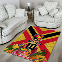 Custom Papua New Guinea Rugby Area Rug Bird of Paradise and Hibiscus Polynesian Pattern Yellow Color