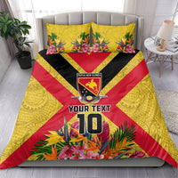 Custom Papua New Guinea Rugby Bedding Set Bird of Paradise and Hibiscus Polynesian Pattern Yellow Color LT03 - Polynesian Pride