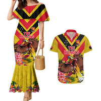 Custom Papua New Guinea Rugby Couples Matching Mermaid Dress and Hawaiian Shirt Bird of Paradise and Hibiscus Polynesian Pattern Yellow Color LT03 Yellow - Polynesian Pride
