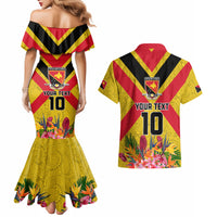 Custom Papua New Guinea Rugby Couples Matching Mermaid Dress and Hawaiian Shirt Bird of Paradise and Hibiscus Polynesian Pattern Yellow Color LT03 - Polynesian Pride