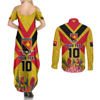 Custom Papua New Guinea Rugby Couples Matching Summer Maxi Dress and Long Sleeve Button Shirt Bird of Paradise and Hibiscus Polynesian Pattern Yellow Color LT03