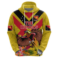 Custom Papua New Guinea Rugby Hoodie Bird of Paradise and Hibiscus Polynesian Pattern Yellow Color LT03