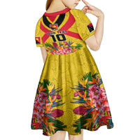 Custom Papua New Guinea Rugby Kid Short Sleeve Dress Bird of Paradise and Hibiscus Polynesian Pattern Yellow Color LT03
